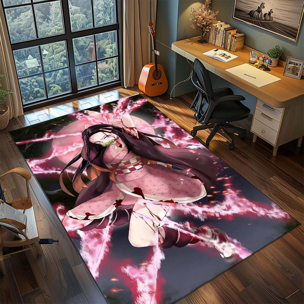Tapis Anime Demon Slayer Tapis Grande Surface Tapis de Sol Antidérapant Lavable Chambre de Gamer Chambre à Coucher Décoration de Maison -QJY