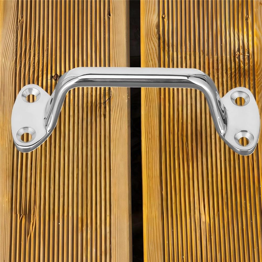  Large 5.81" 316 Stainless Steel Marine Door Handle – Heavy-Duty Mirror Polish – For Yachts, Boats, RVs, Bathrooms – 4-Hole Mount