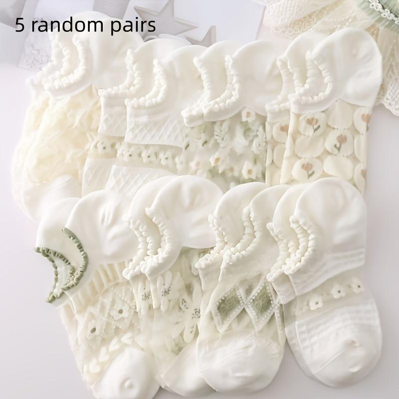 

8 Pairs Women S Sheer Floral Glass Ankle Socks with Scalloped Trim & Ruffled Detail | Breathable, Cute Summer & Spring Boat Socks Asian One-size