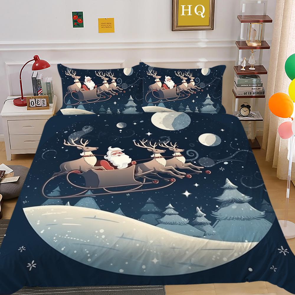 Jul Älg 3D-tryckt Polyester Örngott Täcke Två eller Tredelad Set