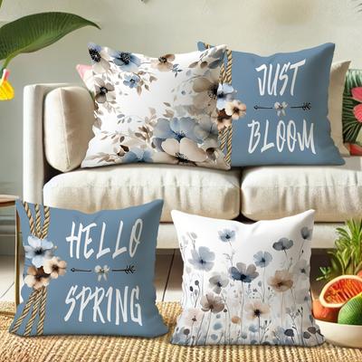 1 funda de almohada, funda de almohada con estampado floral y hola primavera, funda de cojín para sofá y silla de sala de estar, decoración de habitación de dormitorio