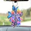 Cross Car Pendant Car InteriorDecorations Christian Religion Blue Butterfly Hanging Ornament Keychain Car Interior Accessories