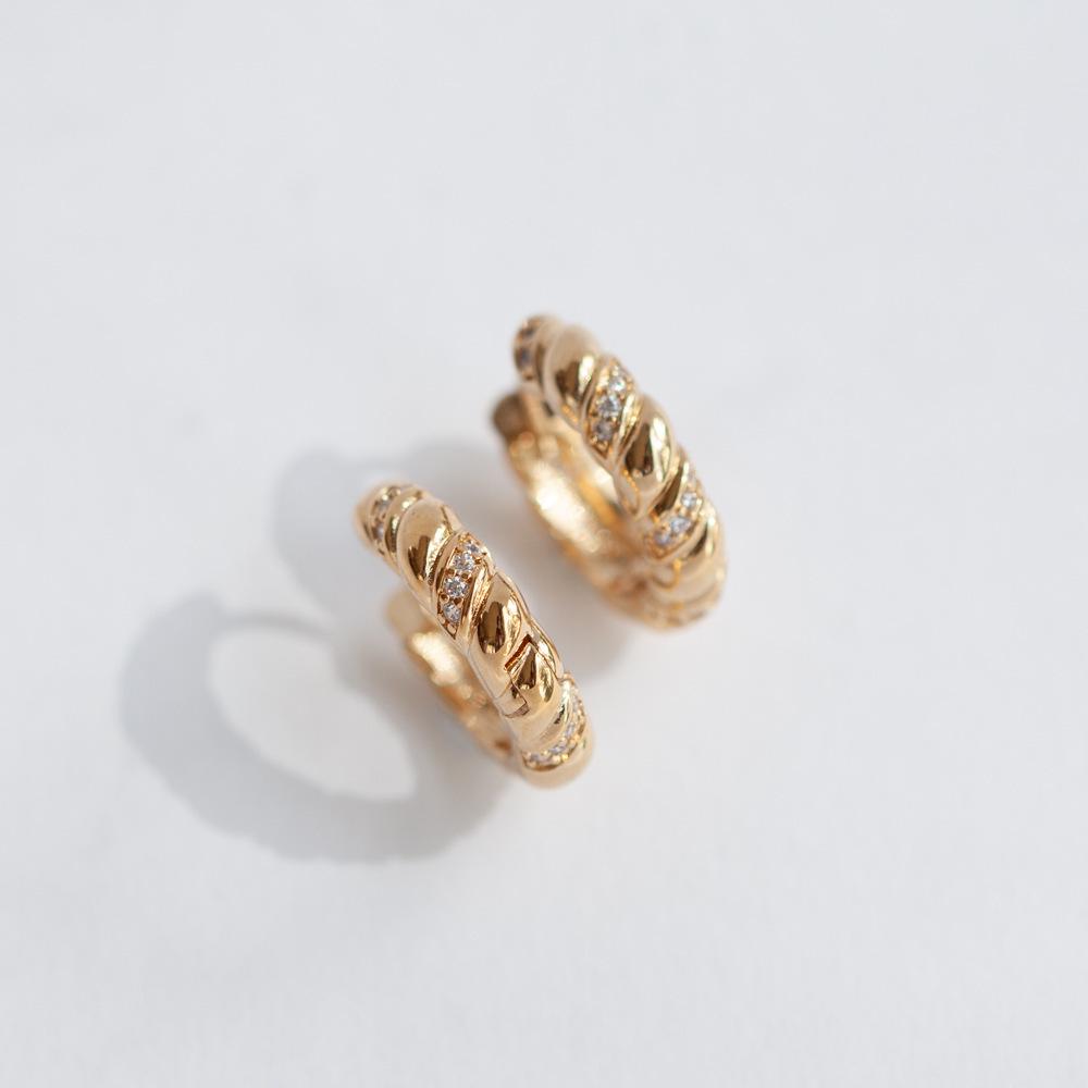 18K Gold-Plated S925 Silver Zirconia Twisted Hoop Earrings. Platinum Pair