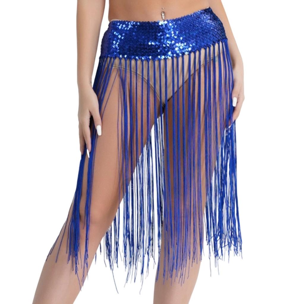 Women's Belly Dance Waist Chain Elastic Tassel Belt Waist Belt Dance Performance Hip Scarf