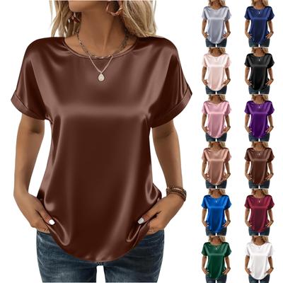 Camisa casual de moda para mujer con cuello redondo y manga corta