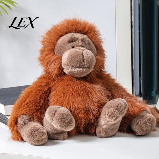Realistic Stuffed Animal Plush Gorilla Doll, Toy for Kids, Soft Fluffy Comfortable Companion Gift Orangutan Plushie with Thick Long Fur, Home