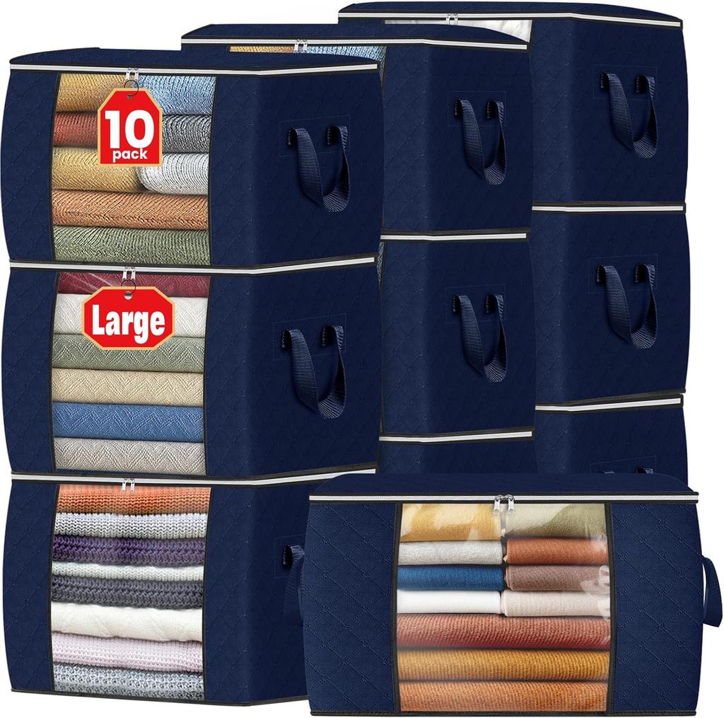 Fab Totes Storage Bags,Clothes Blanket Storage Bins Foldable Closet Organizers with Reinforced Handle for Home Dorm Storage and Organization