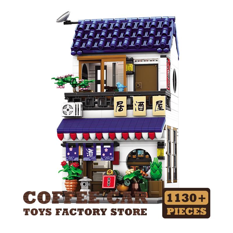 Non-Toxic New City Japanese Style Store Building Blocks Led Playroom Moc Bricks Puzzle Toy Street View Shop Model Adult Birthday Gifts Diy