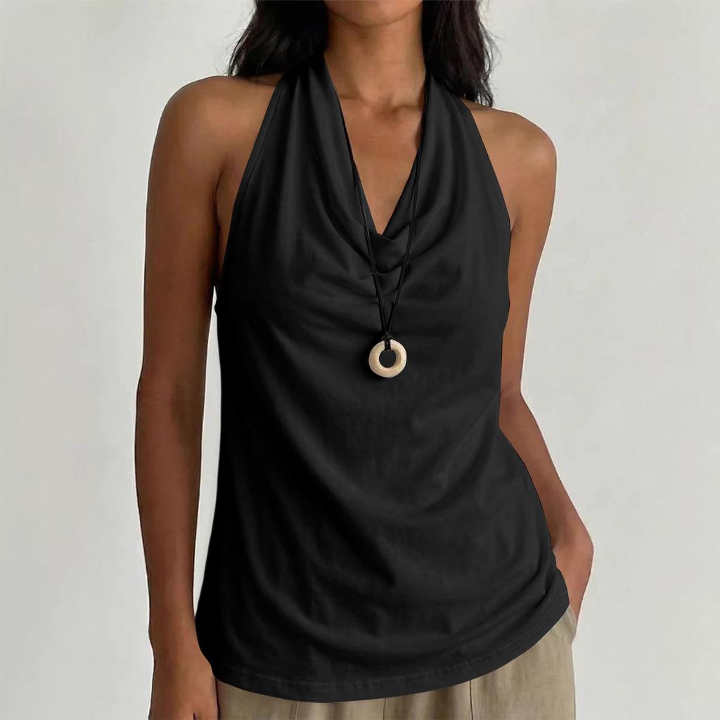 Women Neck Sleeveless Cowl Neck Tank Top Relaxed Fit Lightweight Casual Drape Front Vest for Summer Daily Wear