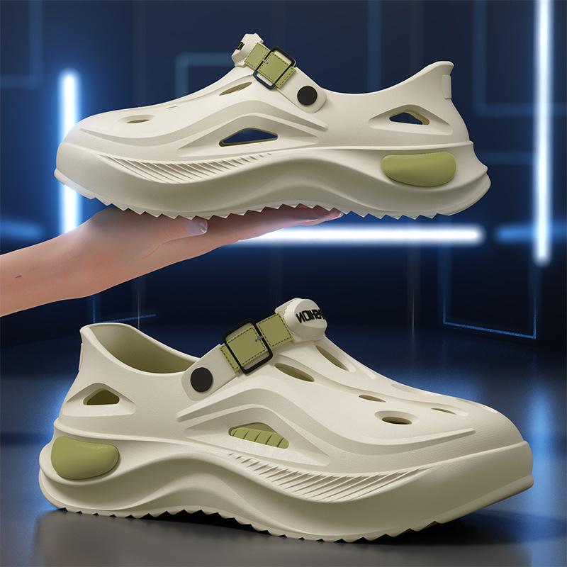 Pánské prodyšné zahradní pantofle: Neformální plážové sandály na silné podrážce, pantofle s kulatou špičkou, letní obuv.