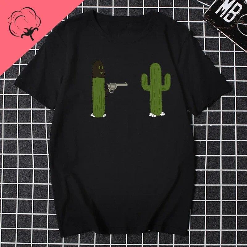 Забавная футболка с мультяшным принтом кактуса, повседневная футболка унисекс с круглым вырезом, свободные топы унисекс, хипстерская уличная одежда в стиле Харадзюку, Ropa Hombre Masculinas L