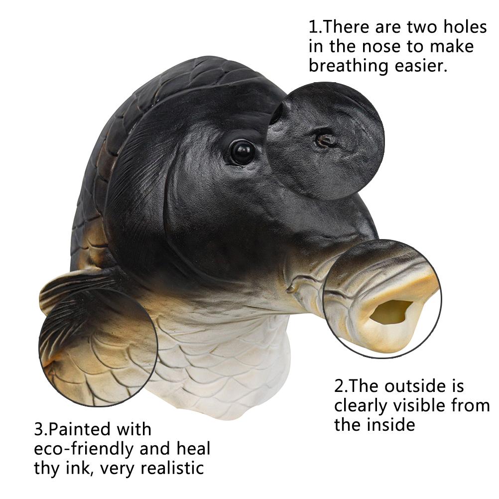 Acoperire facială pentru animale, costum de pește, acoperire facială, inedit, latex, cap de animal, acoperire facială, petrecere de Halloween