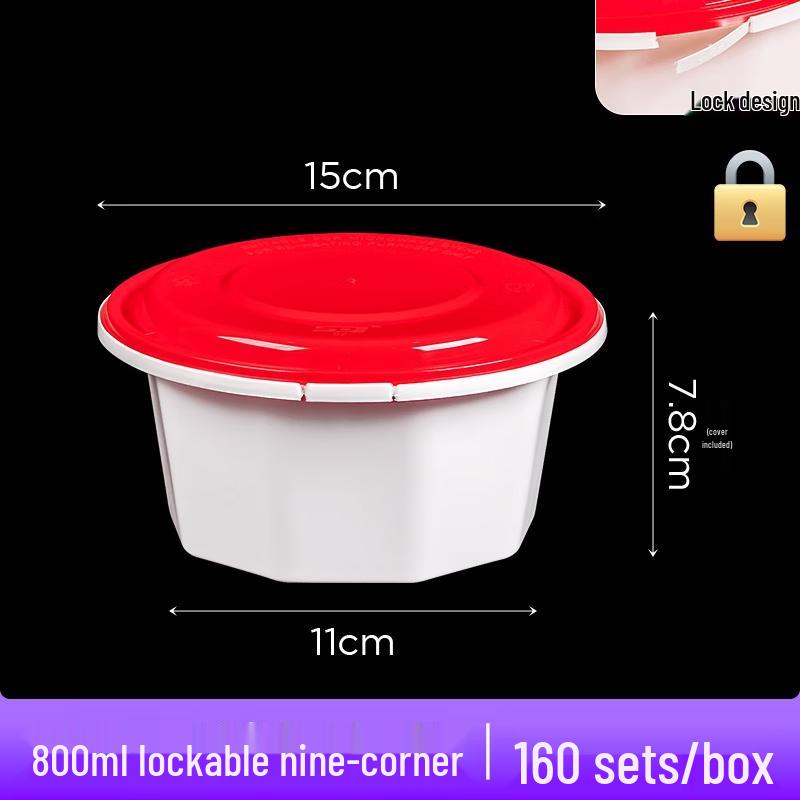 Wuhe 800ml Disposable Nine-Corner Food Containers with Red Lids