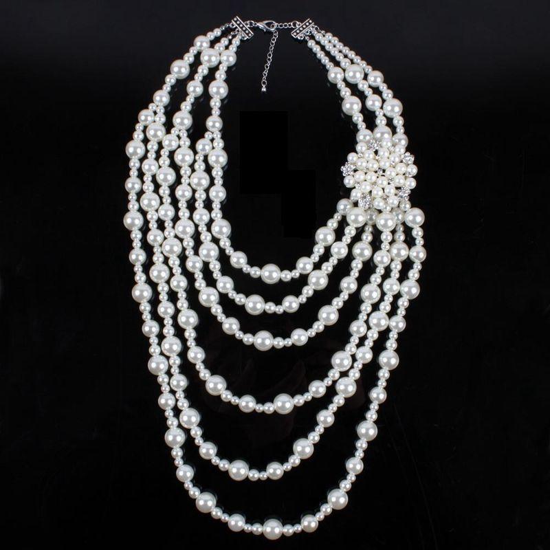 Fashion Style Fashion Exaggerated Handmade Imitation Pearl Rhinestone Flower Multi-Layer Necklace Bride Photo Studio Wedding Photography Accessories