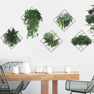 Yousheng 6Pcs 3D Grid Green Plants Sticker Знімна Водонепроникна ПВХ Самоклеюча Вітальня Спальня Офіс Настінне мистецтво Зелень Декоративна наклейка