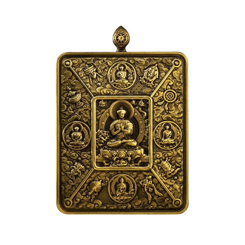 Authentic Thangka Box: Five-Direction Buddhas High Relief Gau Pendant