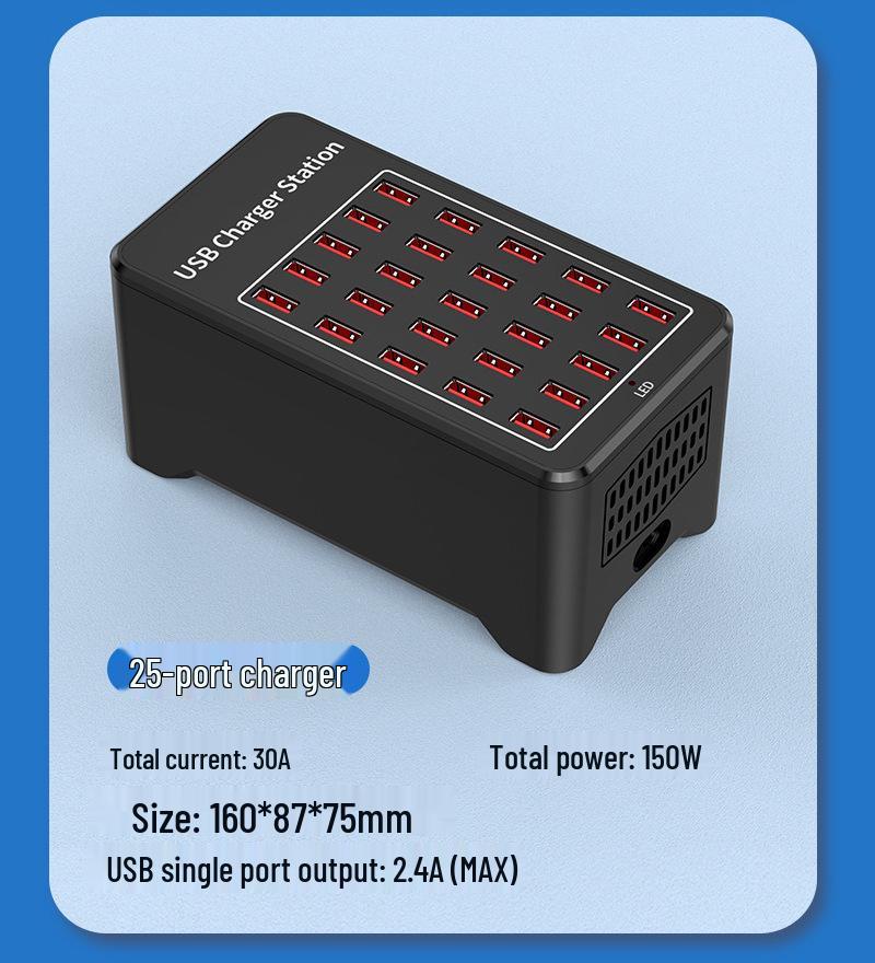 150W Multi-Port USB Charger, 1A/2A, with 10, 15, 20, and 30-Port Fast Charging