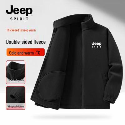 JEEP SPIRIT Men's Thickened Fleece Stand Collar Full-Zip Jacket