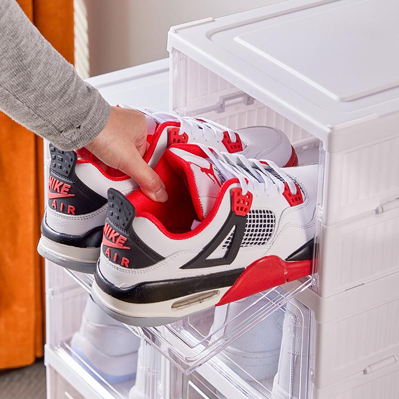 Foldable Magnetic Shoe Box Cabinet – No-Install, Space-Saving, Transparent Storage Solution.