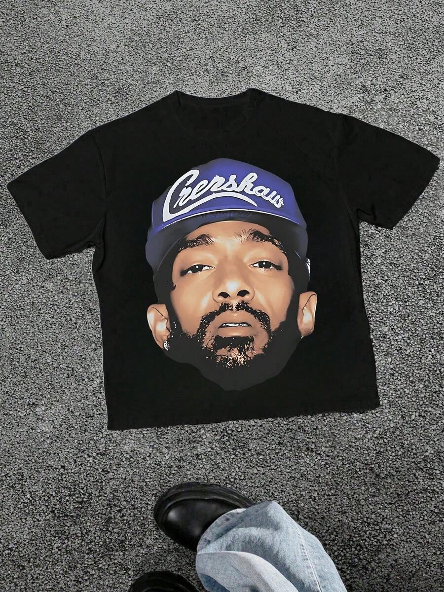 

Men s Rapper Portrait Graphic Print T Shirt Crenshaw Hip Hop 100% Cotton Tee Urban Casual Short Sleeve T Shirt 5XL різнокольоровий
