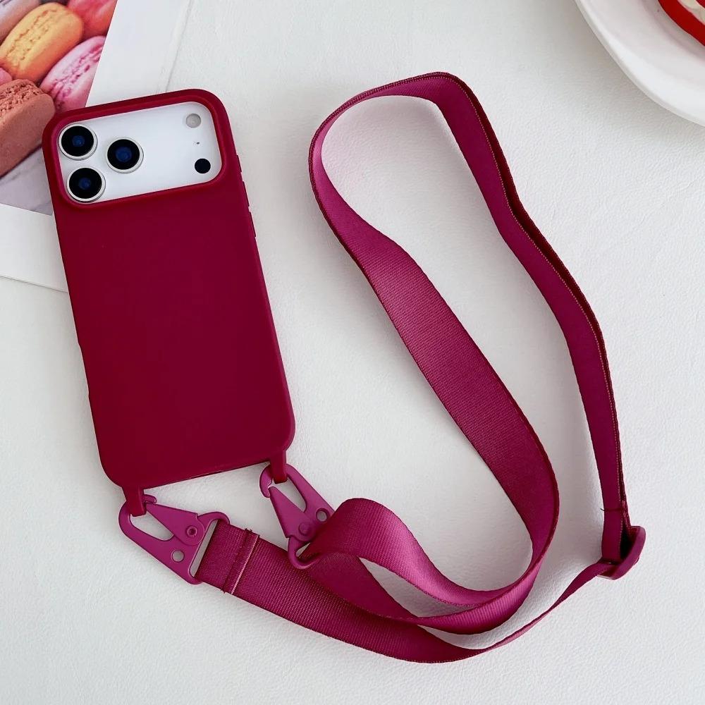 Crossbody Kettingband Lanyard Mat Siliconen Hoesje Voor 17 16 15 14 Pro Max 12 13 Plus Air Schokbestendig Hoesje iPhone 16Pro Max&Case & Strap