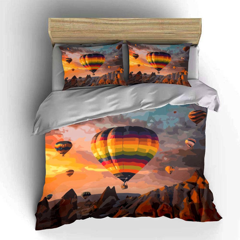 "Colorful Hot Air Balloon Adventure"  kid's and adults' bedroom decor, Exquisite three-piece bedding set gift