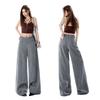 Spring Summer Thin Linen Cotton Textured Cool Drape Relaxed Wide Leg Casual Denim Pants For Ladies Casual Pants Oversize Denim Trousers
