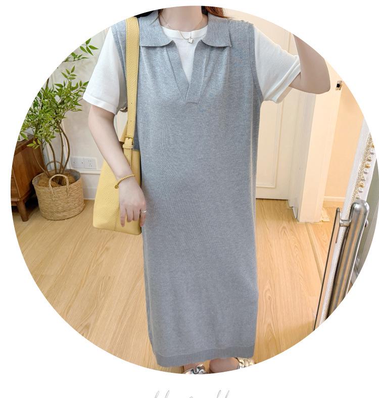 Stylish Maternity Chic Summer Mid-Length Thin Fake Two-Piece Dress for Trendy Moms