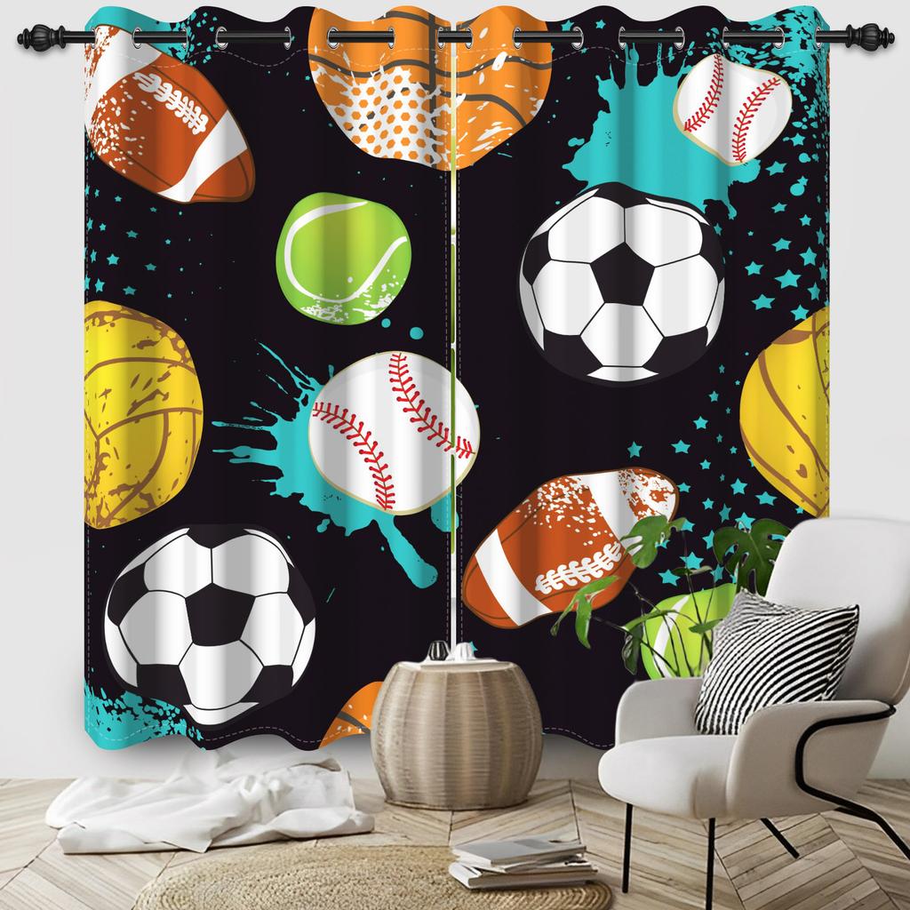 3D Printed Window Curtains Football Graffiti Art Children Blackout Curtain 2pcs/set for Bedroom Living Room Decoration Curtains