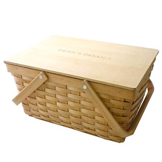 DEAN DELUCA Large Basket with Natural Large Perfect for Lunch Sports and the Made of Natural Includes Shopping Bag & Lid, Beige, Storage, Picnics,