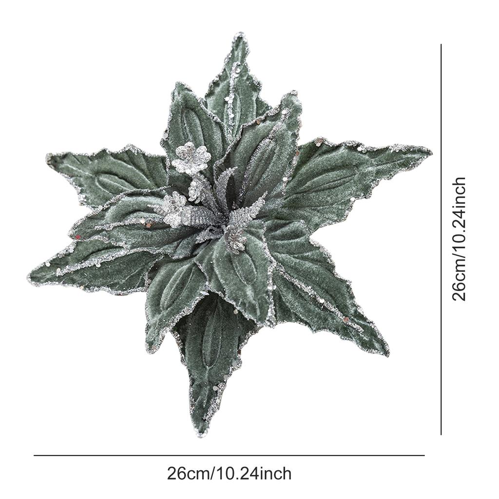 Velvet Cloth Artificial Christmas Flower Glitter Red Glitter Christmas Flower Flower Hanging Ornament Christmas Tree Decoration