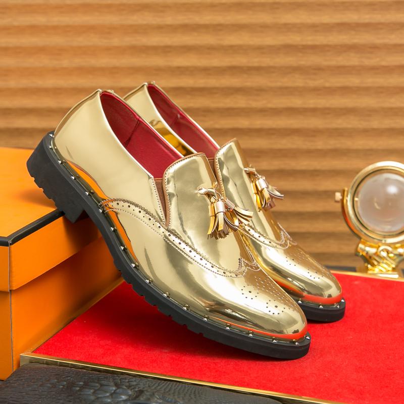 Fashion Luxury Business Formal Leather Shoes Gold Men's Casual Slip-On Oxford Fashion Pointed Office Shoes Patent Leather Tassel Shoes
