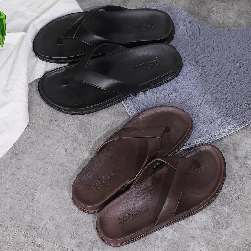 Draußen Herren Hausschuhe Strand Flache Flip-Flops 2024 Sommer Asual Hausschuhe Drinnen Zuhause Männlich Anti-Rutsch Schuhe Zehensandalen Schwarz