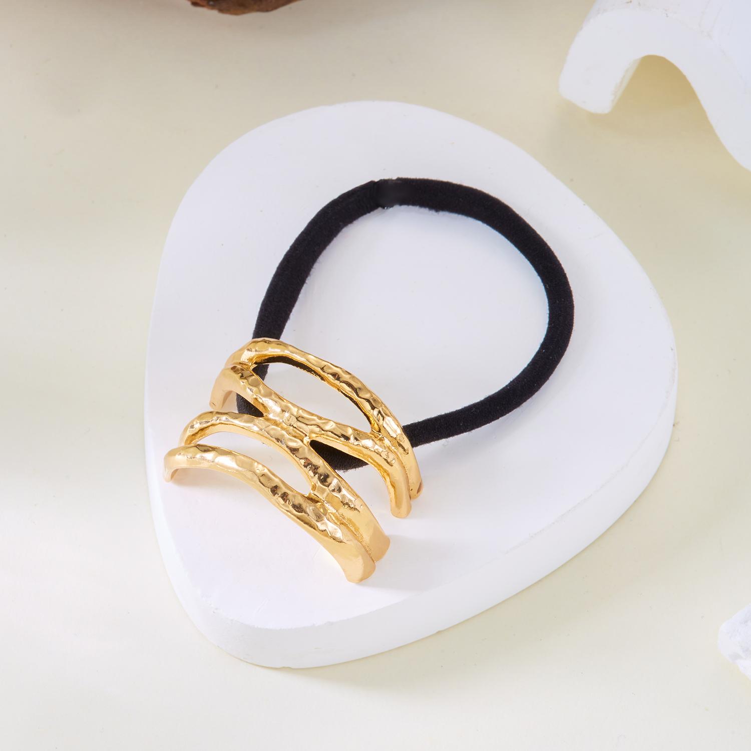 

Vintage Large Hollow Geometric Elastic Hair Loop Hairband for Women Metal Smooth Cross Hair Cuff Ponytail Holder Jewelry