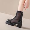 Fashion Women's Mesh Platform Boots Summer Chunky Heel Thick Bottom High Heels Breathable Non-slip Back Zip Shoes Botas  Mujer
