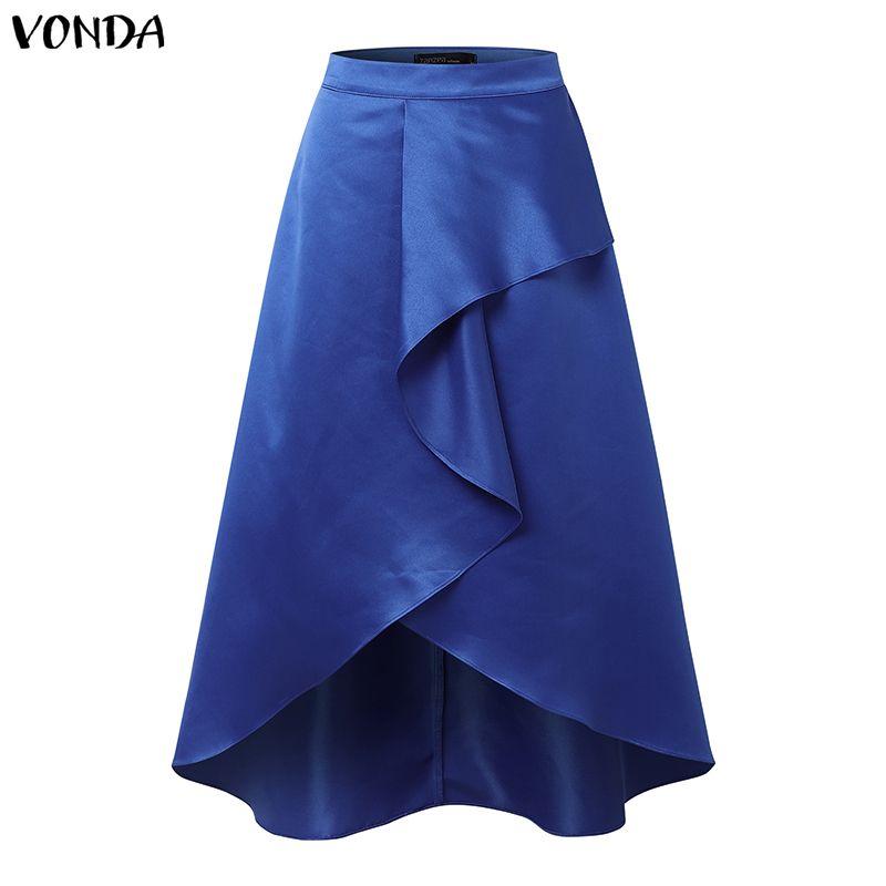 VONDA Elegant Women Side Zip-up Waist Layers Ruffled Irregular Casual Party Satin Skirts Dress