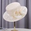 Summer beige top hat women's French retro fashion flat top straw hat breathable lace flat brim sun protection visor hat