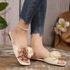 Slippers women's 2025 summer outer wear fashionable flat bottom non-slip one-word drag large size foreign trade flowers women's cool slippers