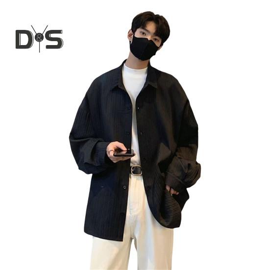 Herren Hemd Locker Einfarbig Umlegekragen Strickjacke Einreihig Herbst Frühling Top Mittellanges Streetwear Hemd