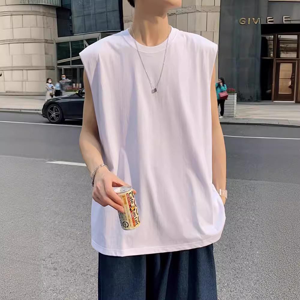 

Men s Trendy Korean Solid Color Sleeveless T-Shirt Vest for Summer 2XL