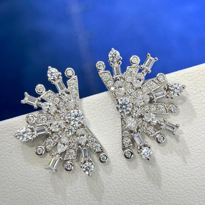 

New Vintage 100% Pure 925 Sterling Silver Earrings Pave Aaa Zircconia C Shape Ear Stud For Women Luxury Fine Jewelry