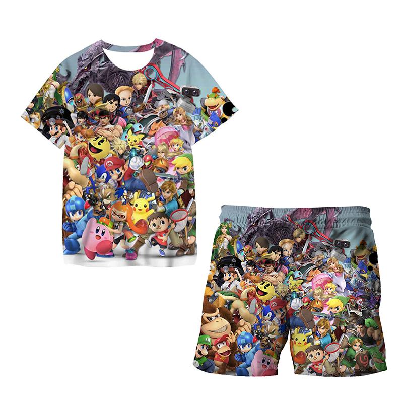 2025 MINISO Ny Japansk Tecknad Sonic 2 T-shirt Barnens Topp Shorts Tvådelat Set Sommar Pojke Tecknad Söt SONIC T-shirt+ Strandbyxor