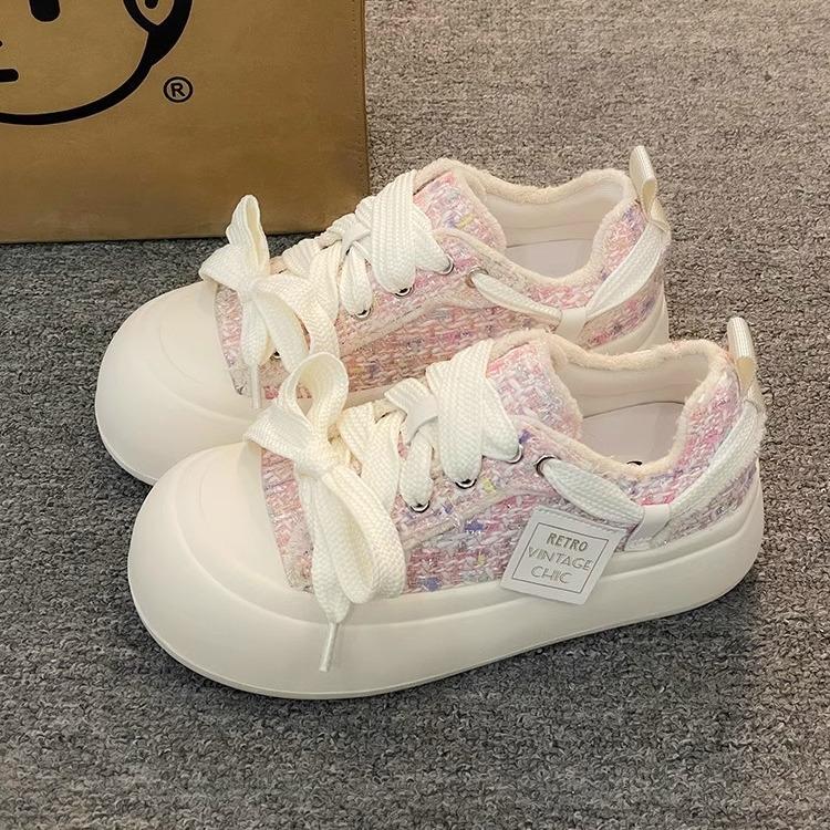 Scarpe da Ginnastica da Donna con Plateau in Tela Moda Primavera Comode Traspiranti Casual Nuove con Lacci Antiscivolo Piatte Sportive da Corsa
