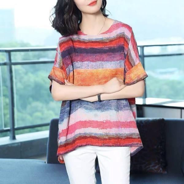 Plus Size Summer Short Sleeve Vintage T-shirts Loose Tops