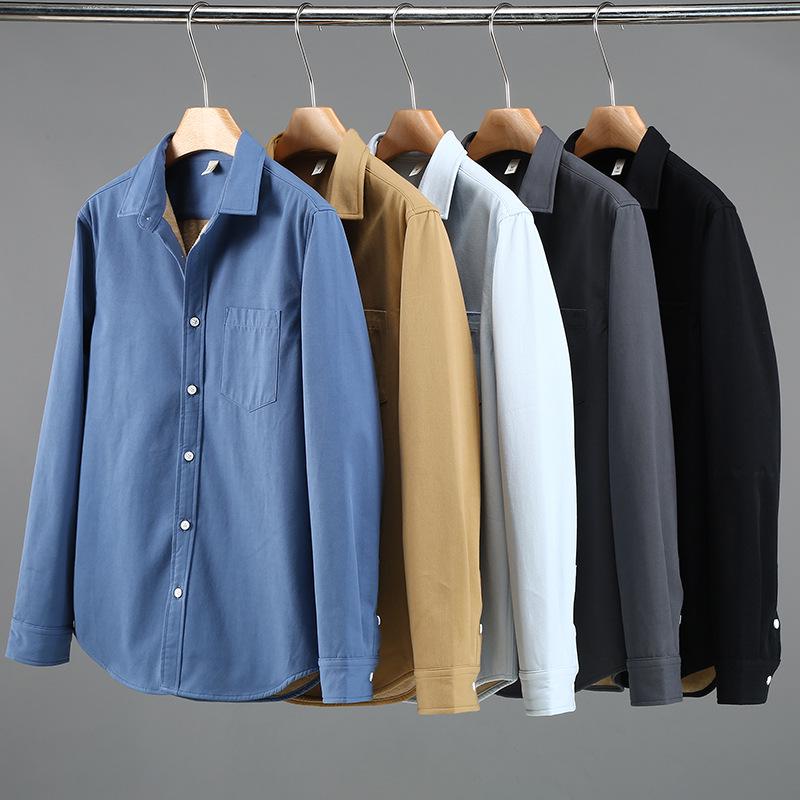 Men's Winter Cotton Velvet-Lined Warm Square Collar Shirt Jacket