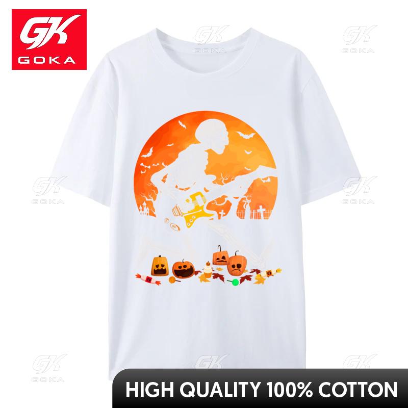 Skeleton Playing Bass Guitar Halloween T Shirt Normal Fall Retro Funny Pure Cotton Camisa Unisexs Tshirts Funny Clothing
