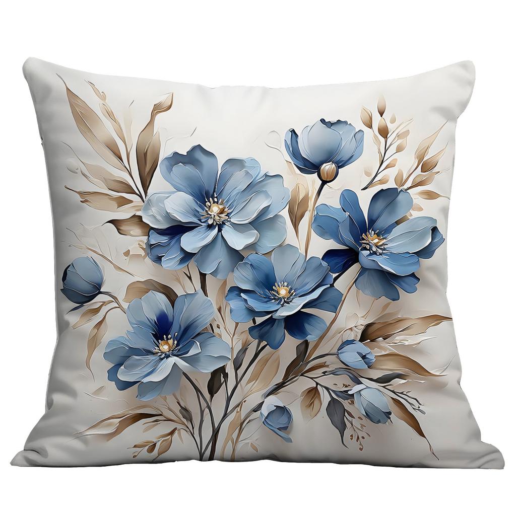 New Imitation 3d Blue Floral Pillowcase Small Fresh Home Cushion Pillowcase Decoration