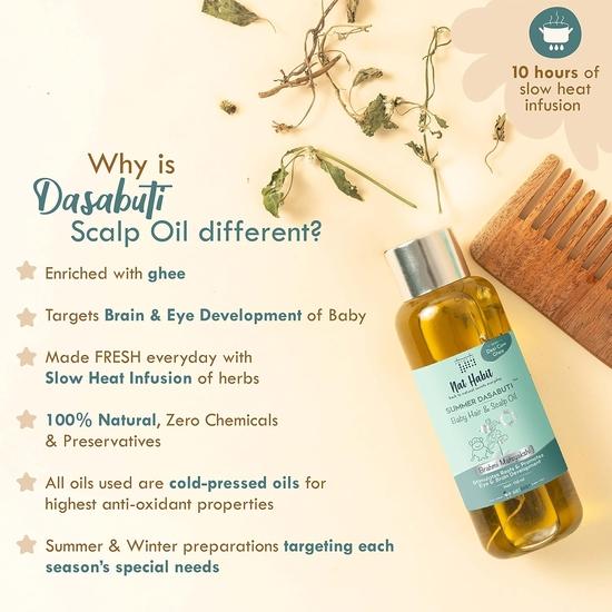 Nat Habit Summer Baby Scalp & Hair Oil with Brahmi Matsyakshi Dasabuti, Cools Body & Aids Good Sleep - 110ml