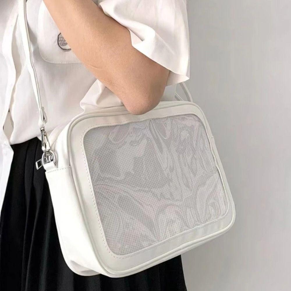 PU Solid Color Itabag Zipper Bag Shoulder Bag Casual Transparent Bags  Women