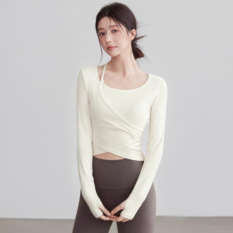 

Women s Slimming Long Sleeve Yoga Top with Chest Pads for Professional Pilates Fitness M [Recommended Weight 100-110 Jin]